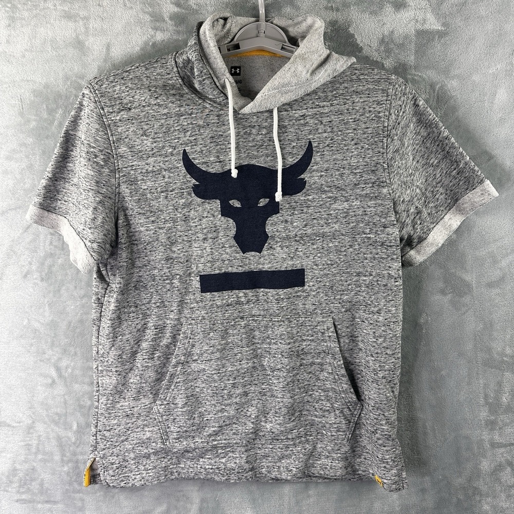 Under Armour Project‎ Rock Hoodie Short Sleeve Gray Large Bull Logo Athletic Gym